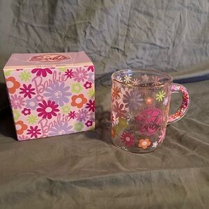Barbie Pink and White Floral Glass Mug